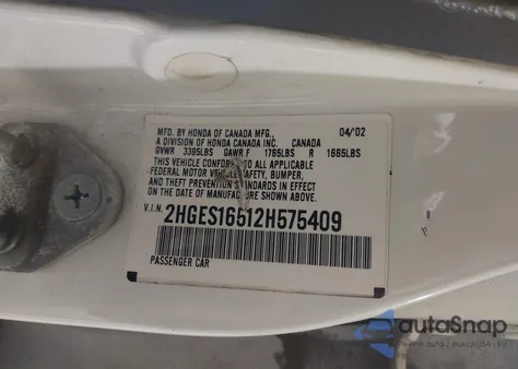 2002 Honda Civic Lx from USA, damaged, VIN 2HGES16512H575409